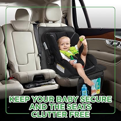 lebogner Car Seat Protector + Backseat Organizer With iPad and Tablet Holder, Durable Quality Seat Covers, 5 Pocket Storage Car Seat Back Organizer & Kick Mat Protector, Travel Accessories Organizer