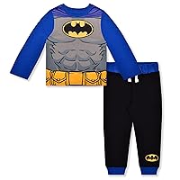 DC Comics Batman, Superman, Green Lantern or Flash Boys Long Sleeve Shirt and Pants Set for Toddler and Little Kids