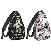 2 Crossbody Sling Bag Ouija Board Voodoo Doll Style and Skull Style for Men Women