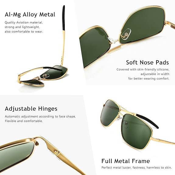 Mua Men's Polarized Square Aviator Sunglasses Durable Metal Frame for Fishing  Driving Golf 100% UV Protection trên  Mỹ chính hãng 2024