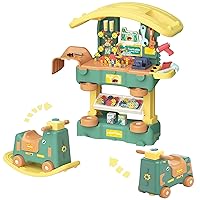 3 in 1 Toddler Kids Tool Bench Set,Rocking Toy,254 Pcs Pretend Play Toddler Toy Tools with Realistic Accessories,Construction Tool Kit Toys Gift for Kids Ages 3-8 Years Old Boys Girls