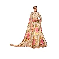 Cream Women Floral Digital Printed Georgette Ready to Wear Indian Lehenga Choli 5853