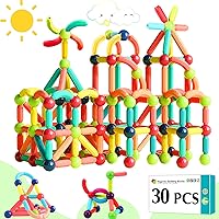 AZEN 30PCS Magnetic Building Sticks Blocks Toy, Magnets for Kids 3 4 5 6 Year Old, Toddler Toys Age 3-5, Magnetic Balls and Magnet Rods Toy Building Set, Magnetic Blocks Toys for Toddlers