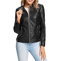S P Y M Womens Faux Leather Jacket, Moto Biker Coat, Quilted Zip Up Outwear