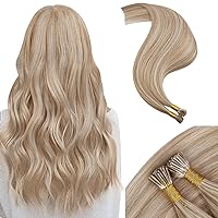 Moresoo I Tip Human Hair Extensions Blonde Highlight Hair Extensions I Tip 24 Inch Thick Hair Color #14 Honey Blonde Mixed with #613 Bleach Blonde Natural Straight Real Hair 40g 50s