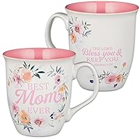 Christian Art Gifts Ceramic Scripture Coffee & Tea Mug 14 oz Large Novelty Inspirational Bible Verse Mug for Mothers: Best Mom Ever, Lead and Cadmium-free Drinkware, White and Pink Floral Cup
