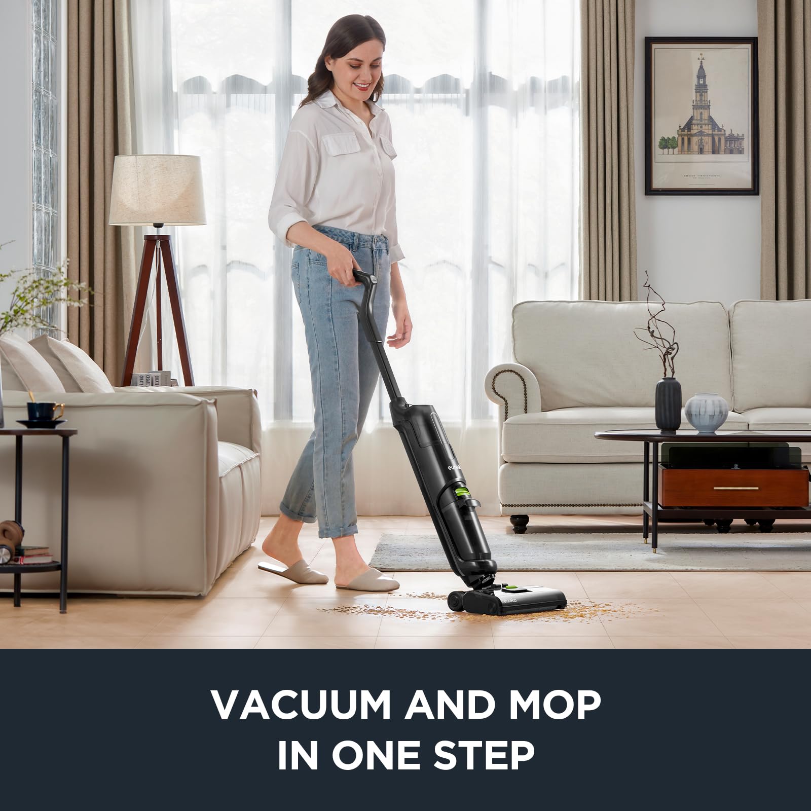 EUREKA NEW400 Cordless Wet Dry Vacuum All-in-One Mop, Hard Floor Cleaner with Self System, Effectively Multi-Surfaces, Perfect for Cleaning Sticky Messes, (Black), 8 lbs