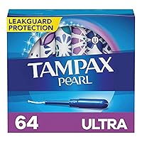 Tampax Pearl Tampons Ultra Absorbency with BPA-Free Plastic Applicator and LeakGuard Braid, Unscented, 32 Count x 2 Packs (64 Count total)