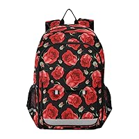 ALAZA Red Rose Flower Watercolor Floral Laptop Backpack Purse for Women Men Travel Bag Casual Daypack with Compartment & Multiple Pockets