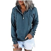 Anjikang Womens Drawstring Hooded Sweatshirts Fall Fashion 2023 Hoodies Loose Casual Button Collar Pullover Tops with Pocket