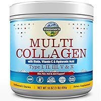Multi Collagen Powder Type I II II V X with Biotin Vitamin C Hyaluronic Acid, Paleo & Keto Friendly, Skin Hair Nail & Joint Support, Bovine Marine Chicken & Eggshell, Non-GMO Gluten-Free, Unflavored