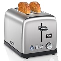 SEEDEEM Toaster 2 Slice, Stainless Steel Bread Toaster, LCD Display, 7 Shade Setting, 1.4'' Wide Slots, Digital Toaster for Bagel, Defrost, Reheat Function, Removable Crumb Tray, 900W, Silver Metallic