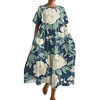 Clearance Summer Dresses for Women 2024 Trendy Plus Size Crewneck Short Sleeve Elegant Dress Going Out Dressy Casual Beach Sundress Today Deals(4-Mint Green,Large)