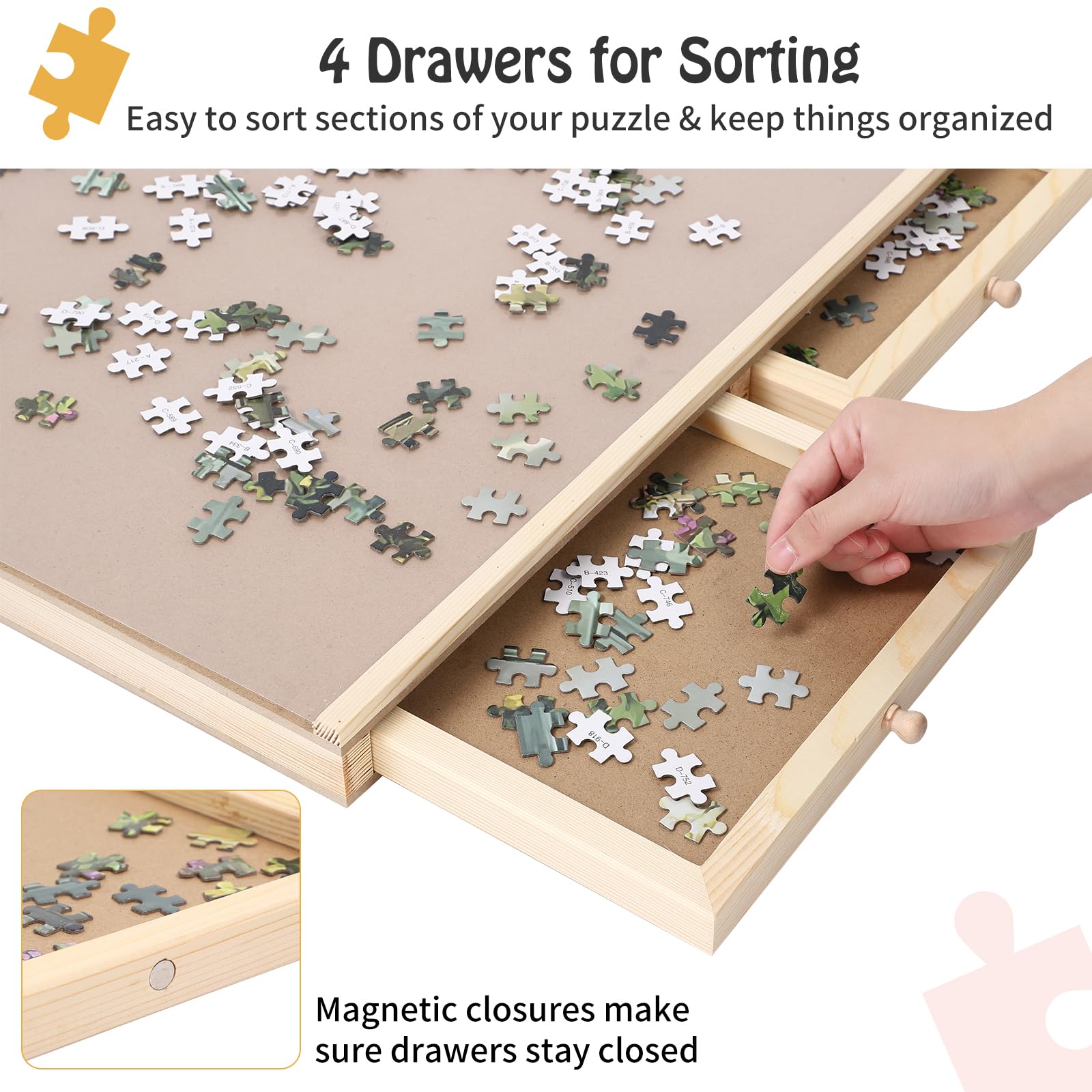 Wooden Rotating Puzzle Board with 4 Magnetic Sorting Drawers & Protective Cover,1000 Pieces Jigsaw Puzzle Table for Adults and Kids,22