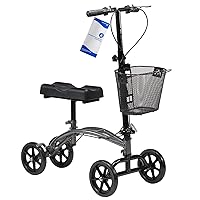Dynarex Steerable Knee Walker with Basket–Compact, Knee Scooter with Black Padded Rest for The Right or Left Leg, 300 Pound Weight Capacity, Silver