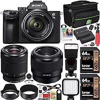 Sony ILCE-7M3K/B a7III Full Frame Mirrorless Camera with 2 Lens Kit SEL2870 FE 28-70 mm F3.5-5.6 OSS + SEL50F18F FE 50mm F1.8 Bundle with 2X 64GB Memory, Deco Gear Case and Accessories (15 Items)