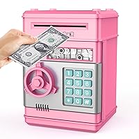 Piggy Bank Girls, Gifts Toys for 5 6 7 8 9 10 Year Old Kids, Electronic Real Money Coin Bank ATM Safe (Pink)