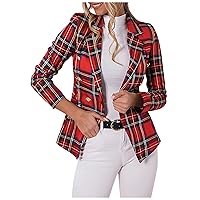 Blazers For Women, Women's Wool Blazer Fashion Jackets Women Plaid Vest Jacket Stripe Open Front Pockets Cardigan Formal Suit Long Sleeve Blouse Coat Blazer Jacket Woman Blazers (XXL, Red-5)