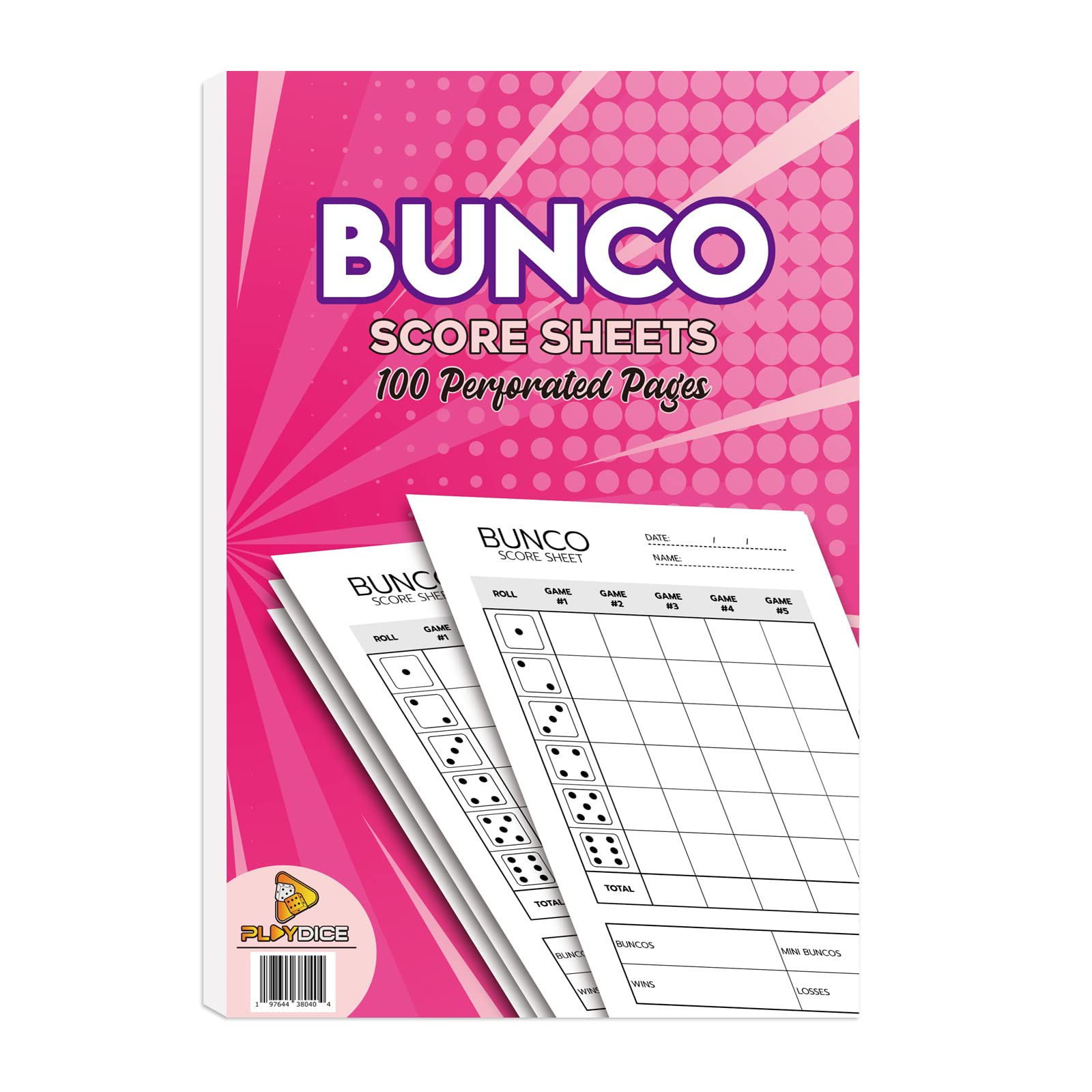 PlayDice Bunco Score Sheets, 100 Single Side Large Print Bunco Score Sheets with Perforation, Perfect Addition to Your Bunco Game Kit