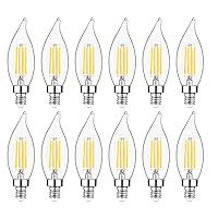 E12 LED Bulb Candelabra Base 60 watt Chandelier Light Bulbs Dimmable, Flame Tip, 4.5W, 500LM 2700K Soft White, CA10 Candle Light Bulbs, 12 Packs