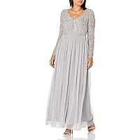 Adrianna Papell Women's Long Sleeve Gown with Beaded Bodice
