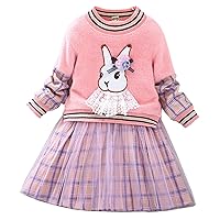 Baby Girls' Embroidered Long Sleeve Dress Bunny Dress for Easter Rabbit Dresses for 3 Month Girl Dress Long Sleeve