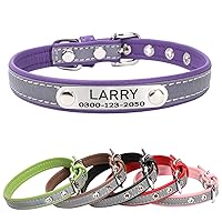 Yonsbox Custom Personalized Reflective Cat Dog Collar with Name Plate Engraved Cute Purple Puppy Kitten Dog Cat Collars for Male Female Boy Girl Small Medium Large Cats Dogs
