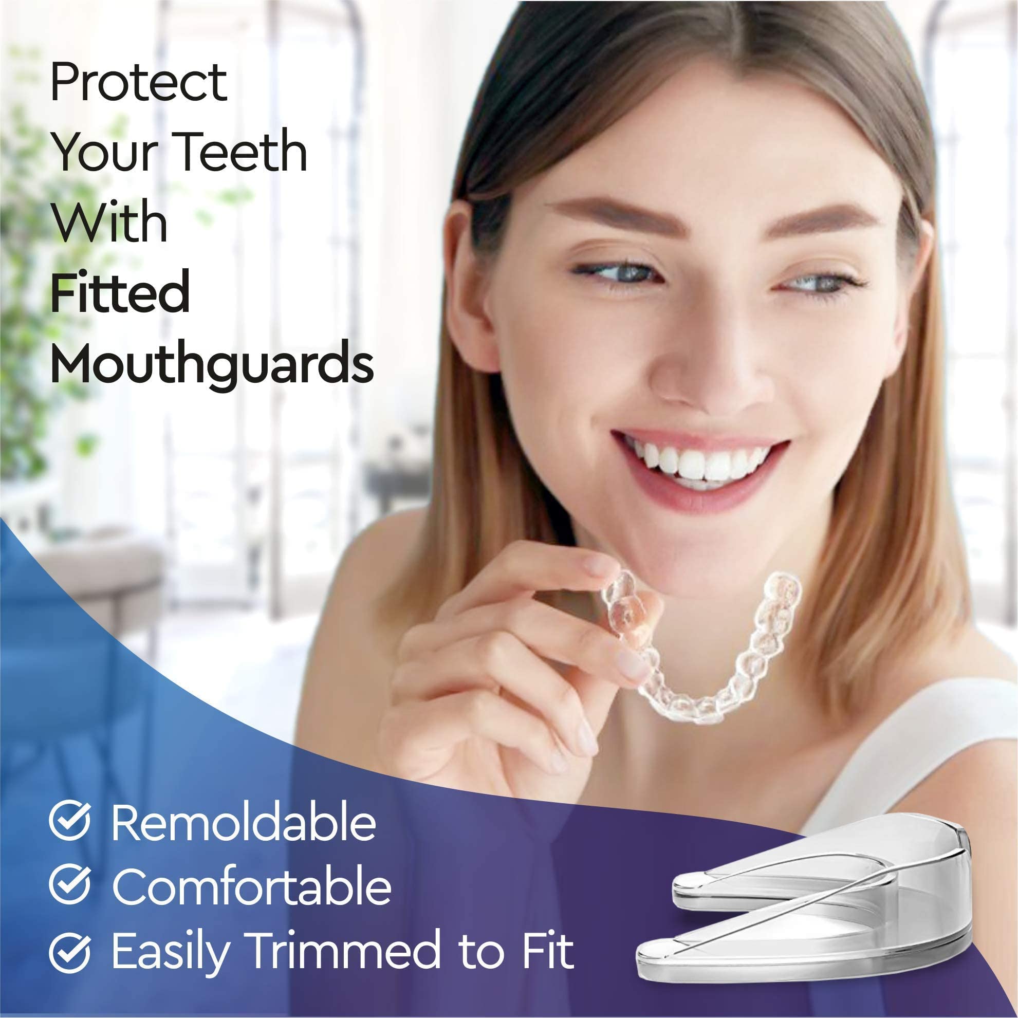 Professional Mouth Guard for Grinding Teeth - 2 Sizes 4 Pieces Mouthguard, Moldable Night Guards for Teeth Grinding, Night Guard for Bruxism & Teeth Clenching - Dental Guard Case