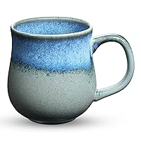 16 Oz Large Ceramic Coffee Mug with Big Handle, Handmade Glazed Tea Cup for Office and Home, Microwave and Dishwasher Safe, Small Coffee Cups for Hot and Cold Drinking (Glacier Blue)