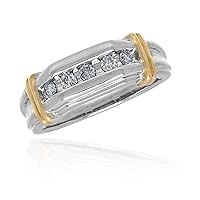 14 K White and Yellow Gold 0.40 Cttw Round Diamond Mens Wedding Ring