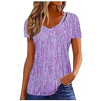 V Neck Shirts for Women, Womens Summer Tops Dressy Casual Tunic 2024 Fashion Short Sleeve Blouses Loose Fit Tees
