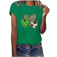 St. Patricks Day T Shirt Women Shamrock Leopard Printed Shirt Lucky Tee Cute Leave T-Shirt Causal Short Sleeve Tee Tops