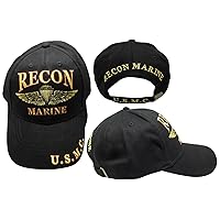 Recon Marine U.S.M.C. U.S. Marines Black Adjustable Embroidered Cotton Hat Cap - Officially Licensed