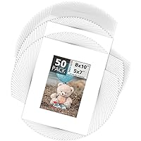 Mat Board Center, 8x10 Picture Mat Sets for 5x7 Photo. Includes a Pack of 50 White Core Bevel Pre-Cut White Core Matte & 50 Backing Board & 50 Clear Bags (White)