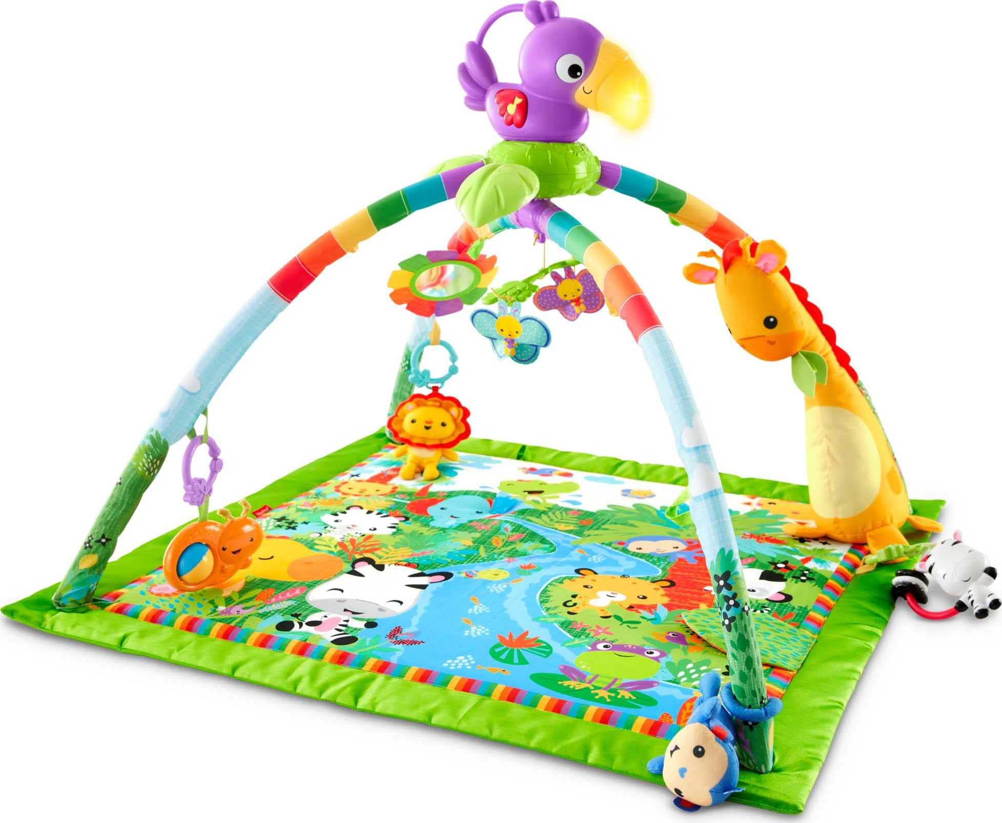 Fisher Price Playmat Rainforest Music & Lights Deluxe Gym with 10+ Toys & Activites for Newborn Tummy Time Play (Amazon Exclusive)