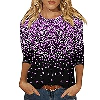 Baggy Shirts for Women 3/4 Sleeve Round Neck Comfortable Womens Fashion Tops Printed Going Out Tops for Women