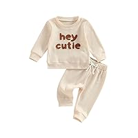 Toddler Baby Boy Girls Clothes Set Babe Waffle Crewneck Shirts Pullover Solid Pants Set Fall Outfit Winter Clothes