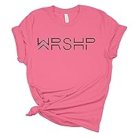 Womens Christian Tshirt WRSHP Worship Abbreviation Cross Short Sleeve T-Shirt