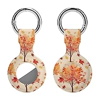 Autumn Maple Tree Printed Silicone Case for AirTags with Keychain Protective Cover Air Tag Finder Tracker Accessories Holder