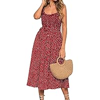 Alsoto Womens Casual Dresses Summer Polka Dot Scoop Neck Button Down Beach Maxi Dress