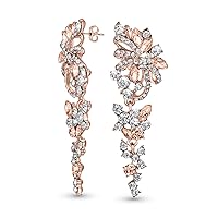 Vintage Style Bridal Wedding Dangling Holiday Party Waterfall Long Lace Flower Bow Crystal Prom Chandelier Statement Earrings For Women Pink Rose Gold Or Silver Plated