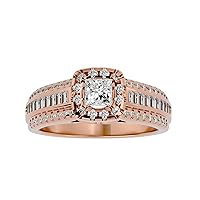 Certified 18K Gold Ring in Princess Cut Moissanite Diamond (0.4 ct) Round Cut Natural Diamond (0.39 ct) Baguette Cut Natural Diamond (0.4 ct) With White/Yellow/Rose Gold Engagement Ring For Women