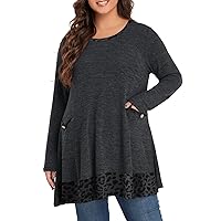OVERWORETY Long Sleeve Raglan Plus Size Tunic Tops for Women Color Block Knit Pullover Fall Shirts with Pockets