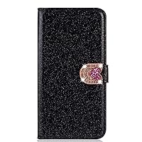 XYX Wallet Case for Xiaomi Redmi Note 10S, Bling Glitter Red Love Diamond Buckle Flip Card Slot Luxury Girl Women Phone Cover, Black