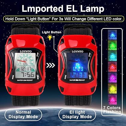 LGYNTO Kids Watches Boys Waterproof Sports Digital LED Wristwatches 7 Colors Flashing Car Shape Wrist Watches for Children,for Age 3-10