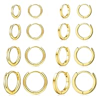 8 Pairs Small Gold Hoop Earrings for Women,18K Real Gold Plated Gold Hoops Huggie Cartilage Earrings Piercings Jewelry Hypoallergenic for Sensitive Ears 6mm/8mm/10mm/12mm