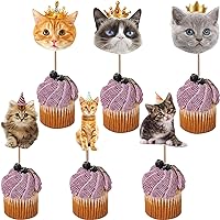 Cat Cupcake Toppers, 24 PCS Pet Cat Themed Birthday Party Supplies,Baby Shower Party Decorations(double-sided)