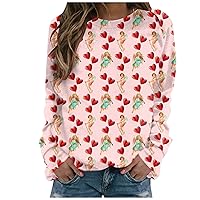 Vintage Sweatshirt Valentine Heart Printing Turtle Neck Shirts Soft Date Long Sleeve Tee Shirts for Women