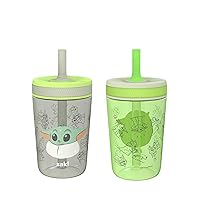 Zak Designs Star Wars The Mandalorian Kelso Toddler Cups For Travel or At Home, 15oz 2-Pack Durable Plastic Sippy Cups With Leak-Proof Design is Perfect For Kids (Baby Yoda, Grogu)