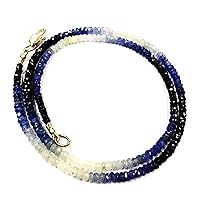 22 inch Long rondelle Shape Faceted Cut Natural Blue Sapphire 4 mm Beads Necklace with 925 Sterling Silver Clasp for Women, Girls Unisex
